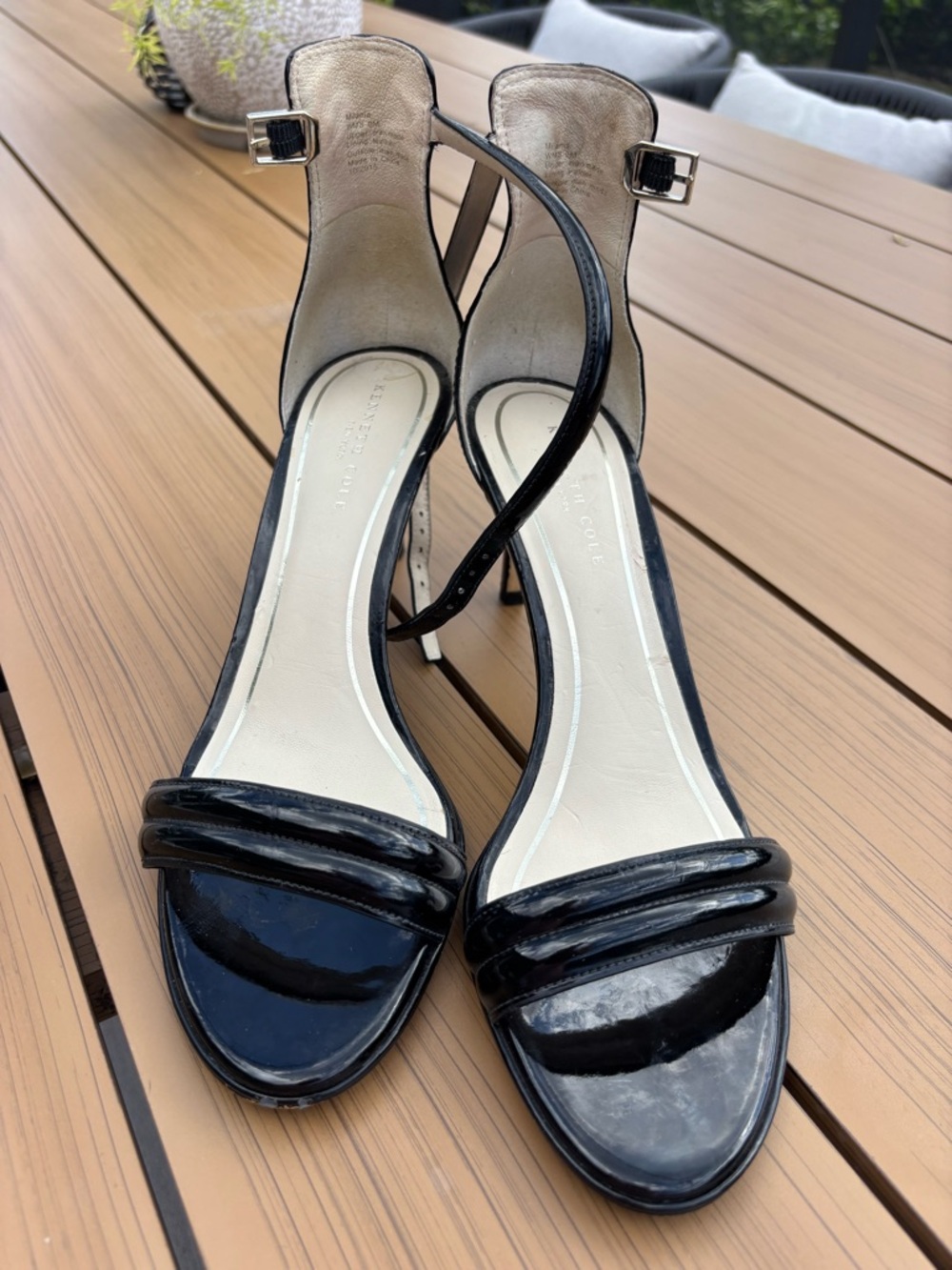 Kenneth Cole Black Patent Ankle-Strap Stilettos
